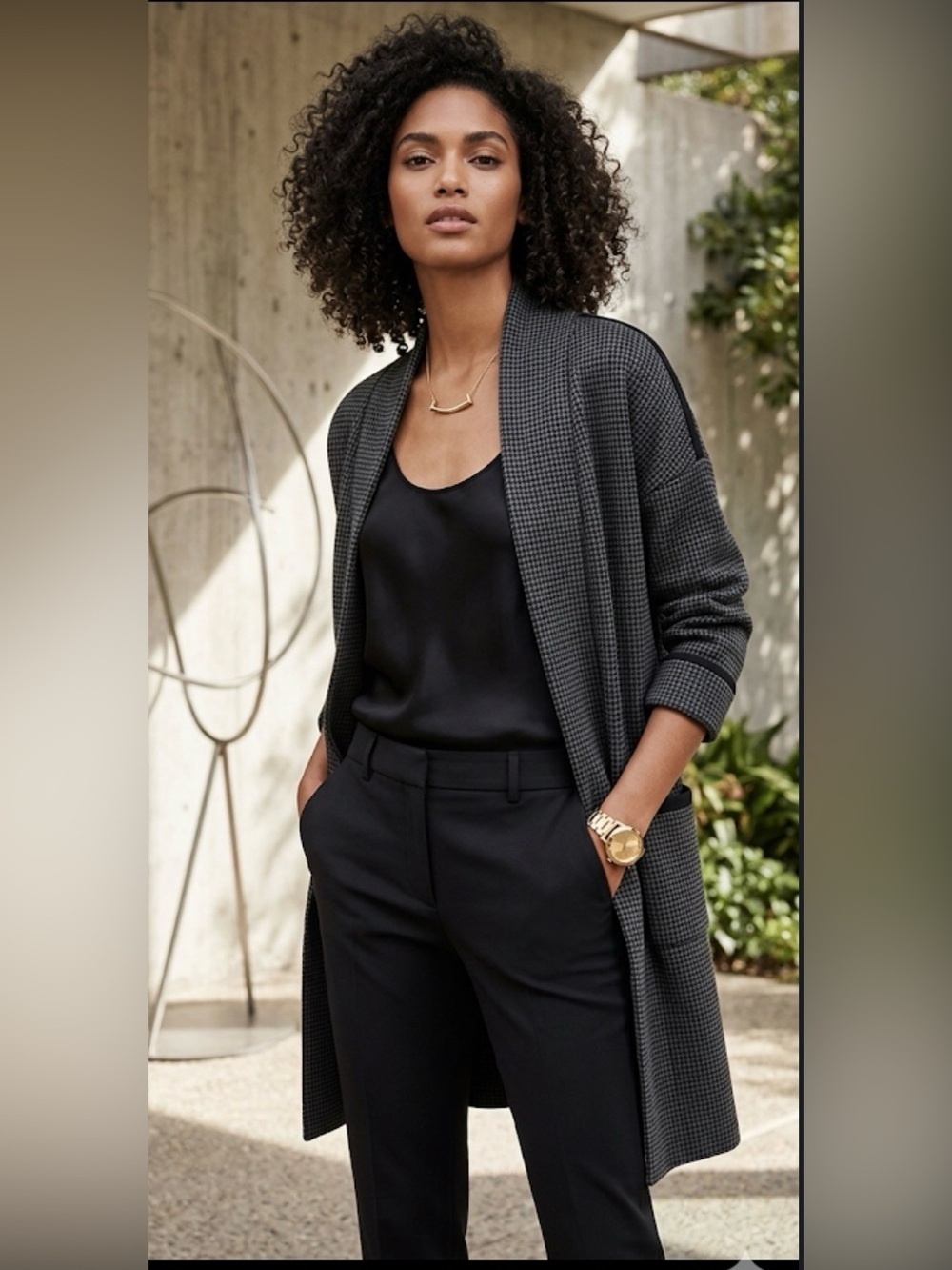 Theory Armelle Evan Stretch Wool Cardigan Coat Size Small Gray Houndstooth